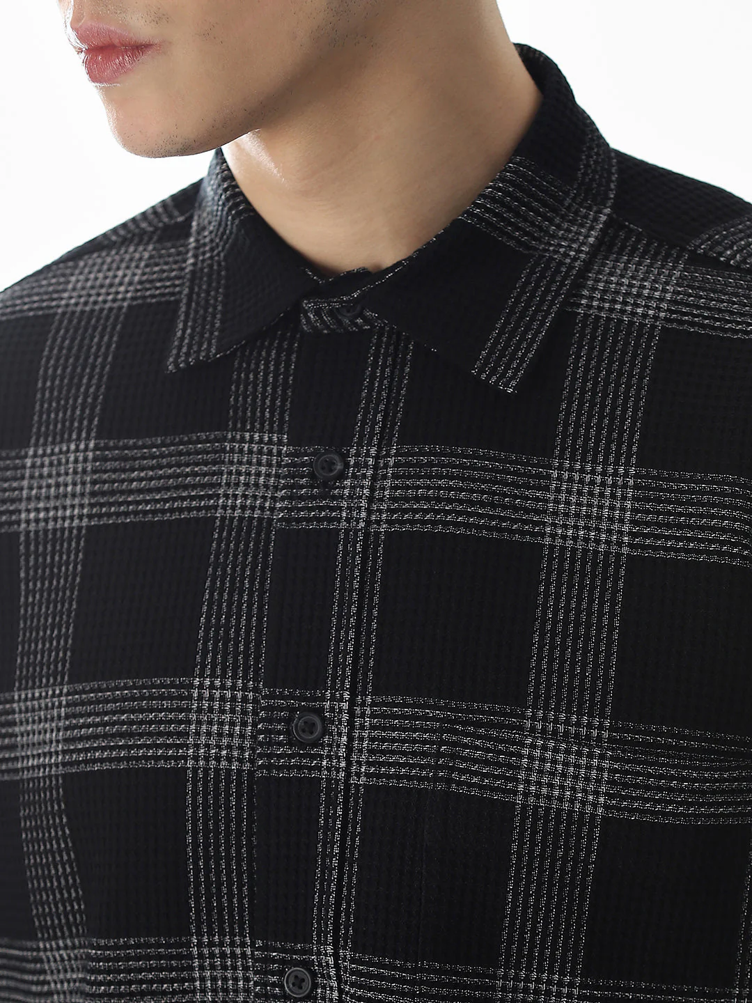 Black Waffle Check Cotton Shirt - Image 5