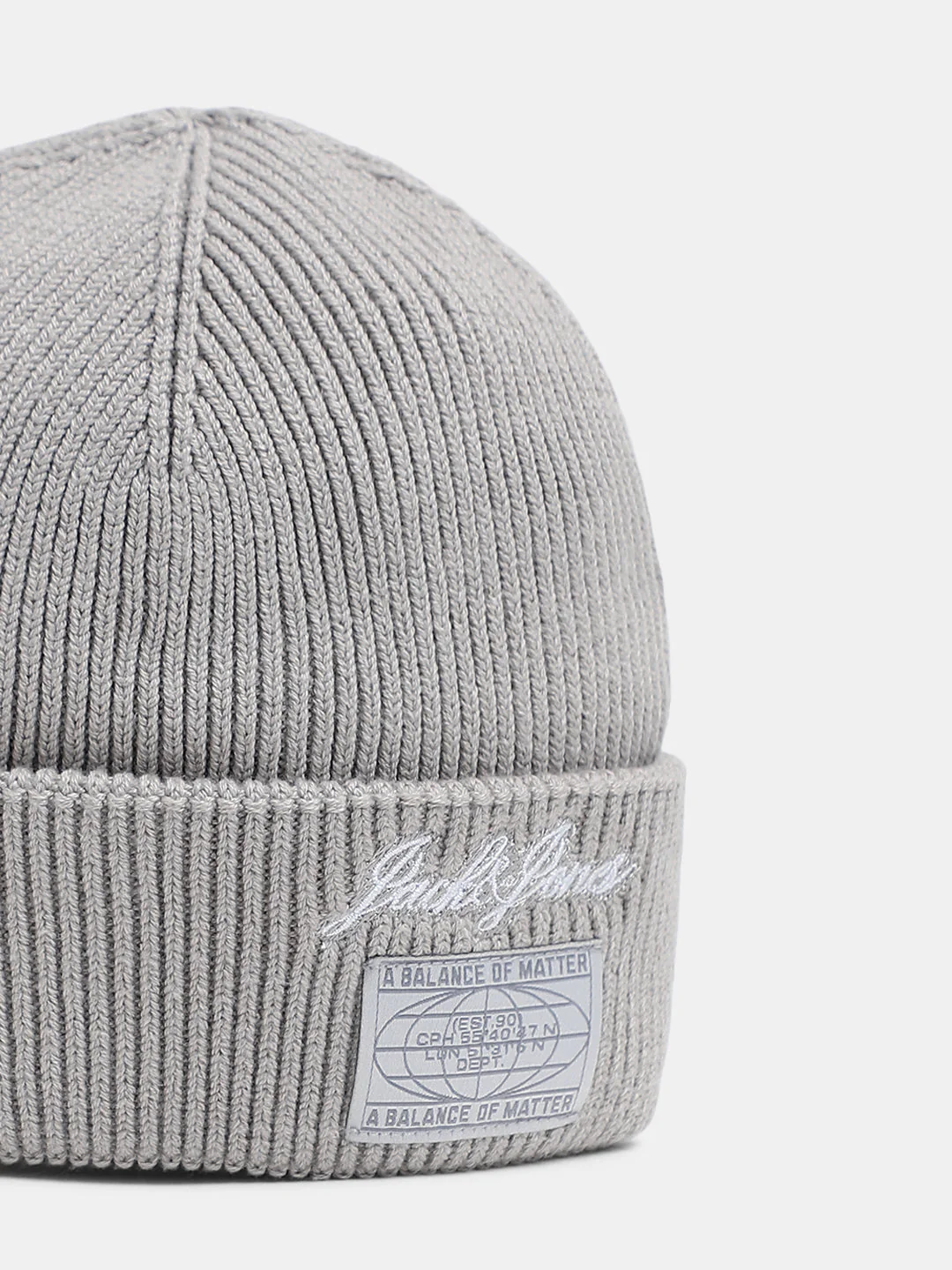 Grey Logo Print Cotton Beanie - Image 2