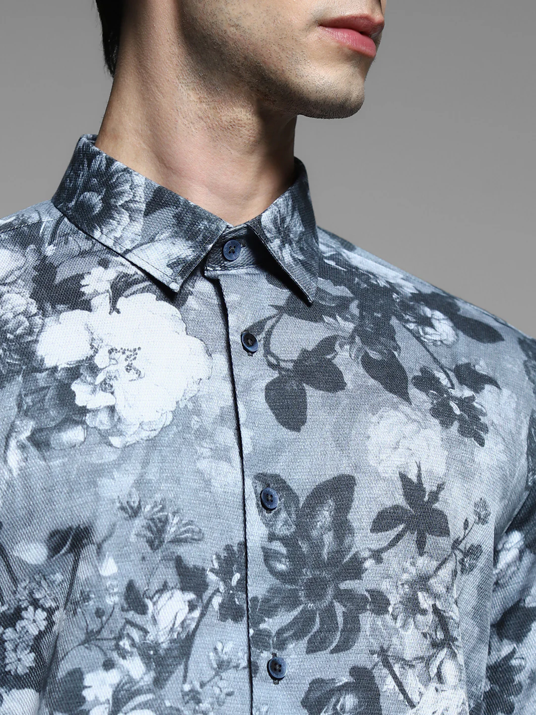 Grey Floral Cotton Shirt - Image 5