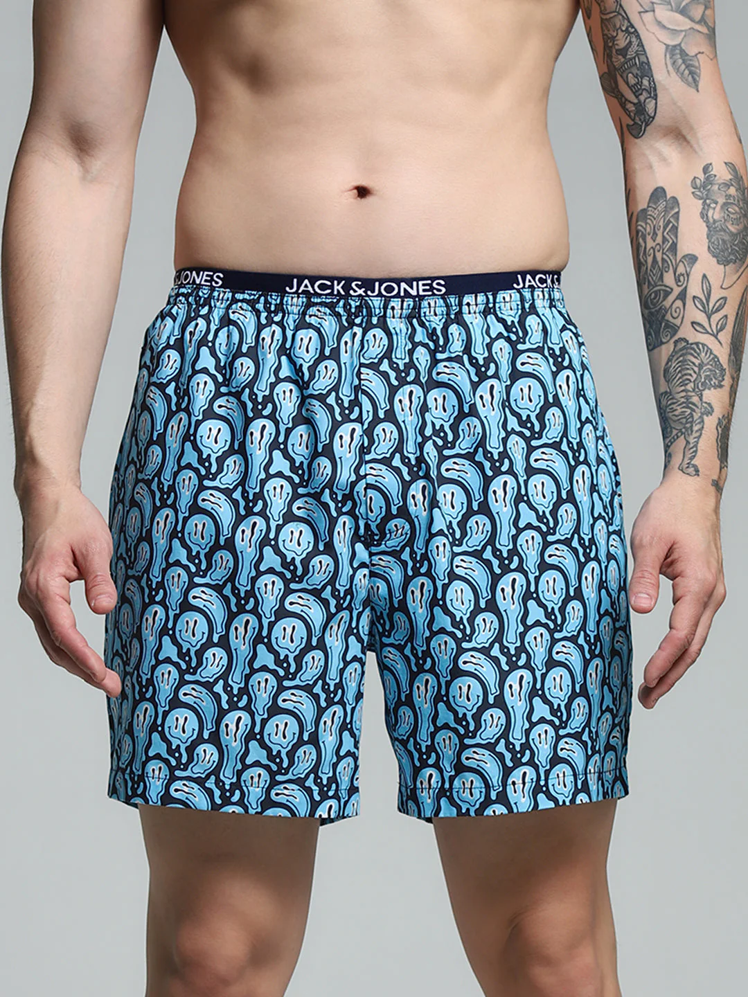 Navy Blue Printed Cotton Boxers