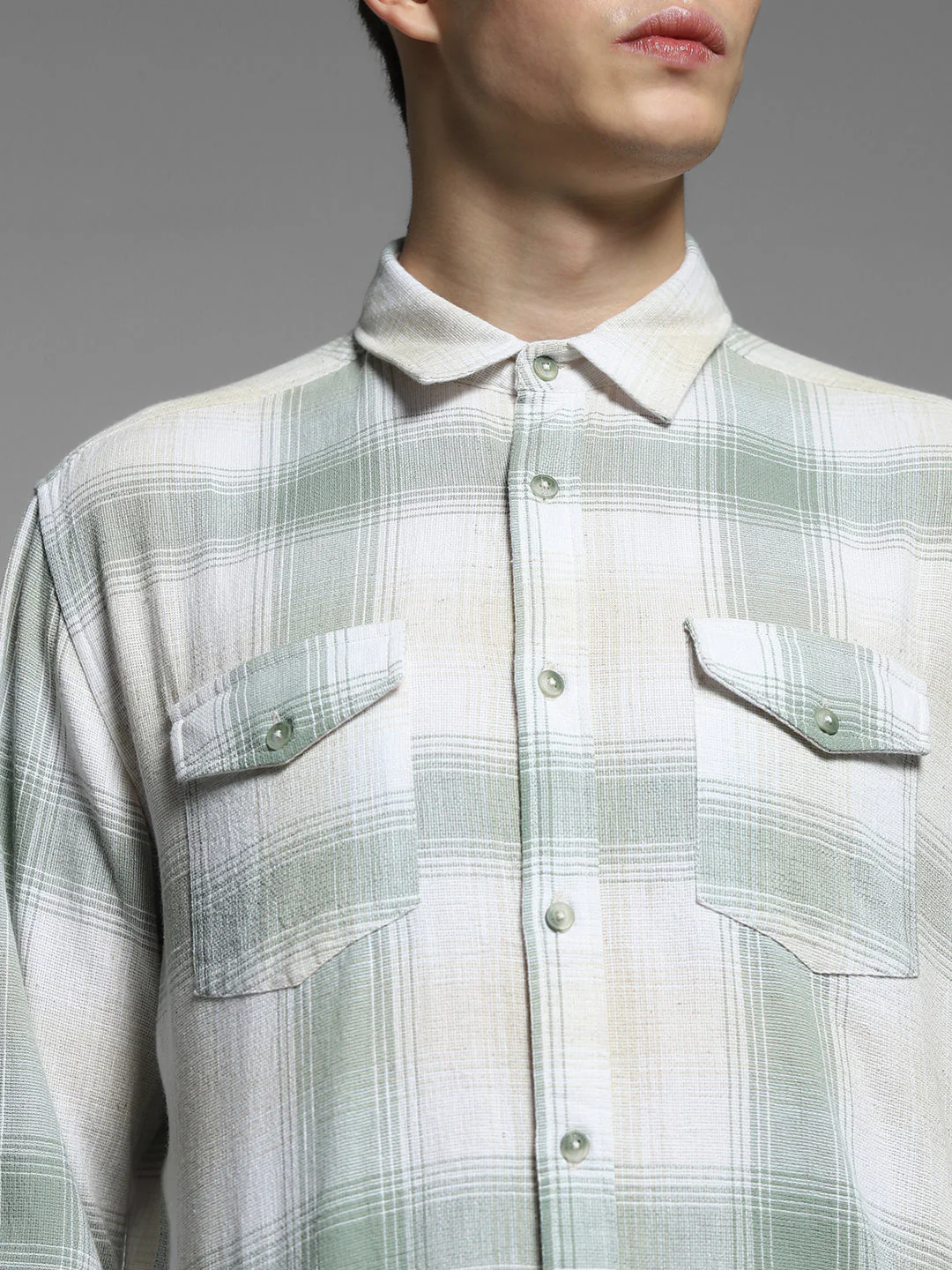 Light Green Check Linen Blend Shirt - Image 5