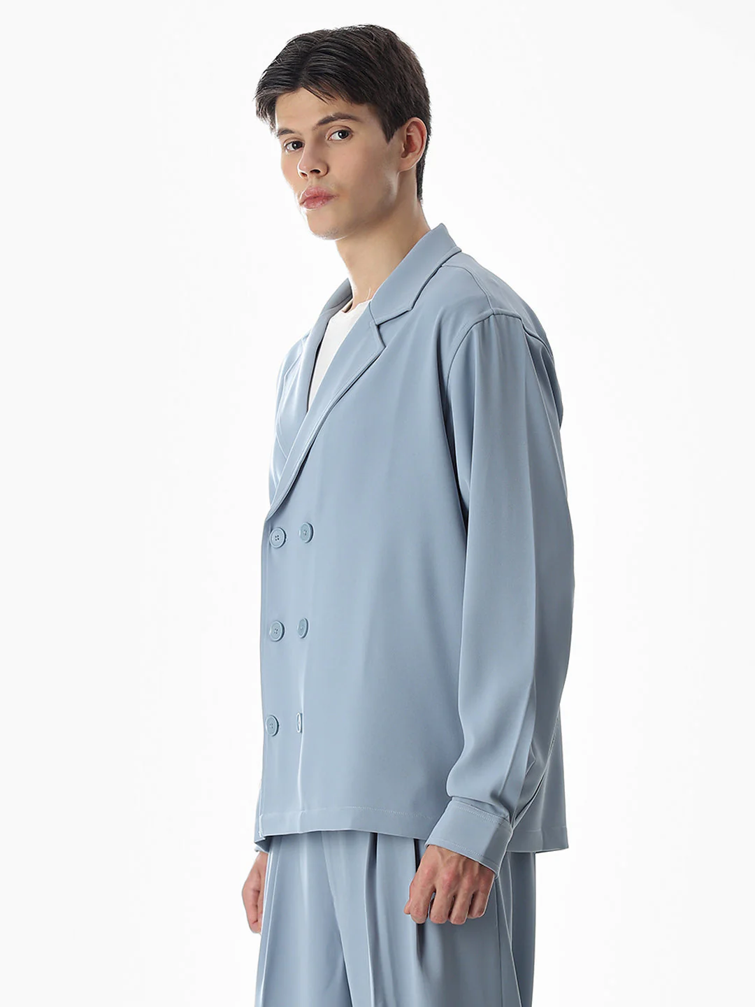 Blue Lapel Collar Button Overshirt - Image 3