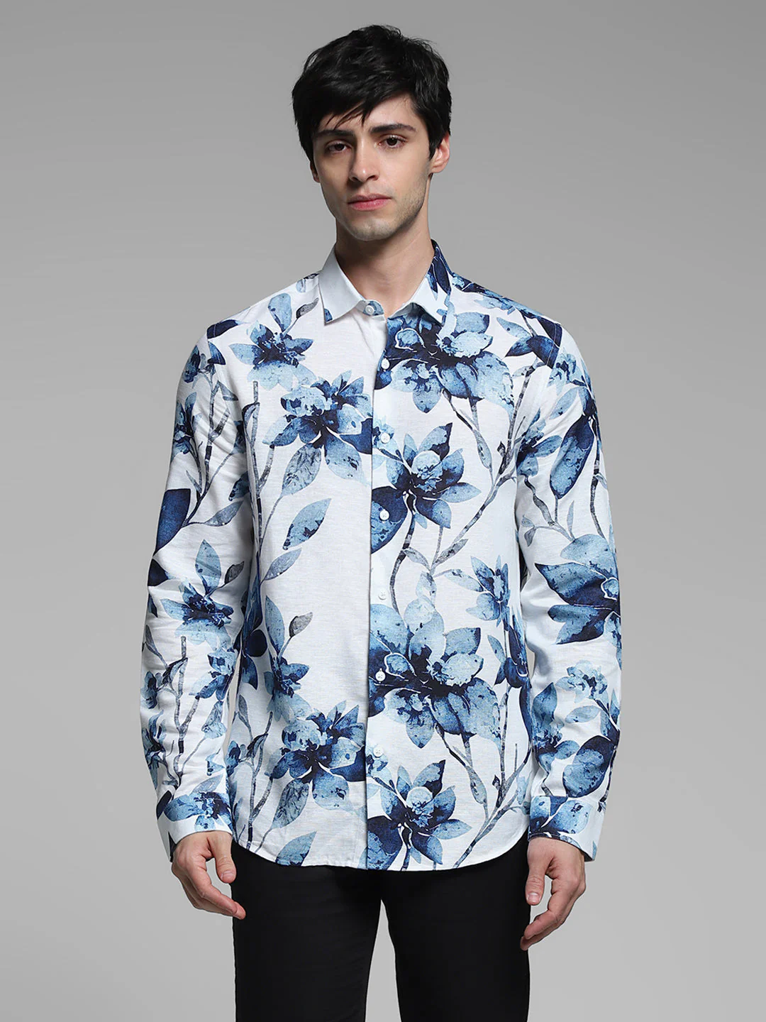 White Floral Linen Blend Shirt - Image 2