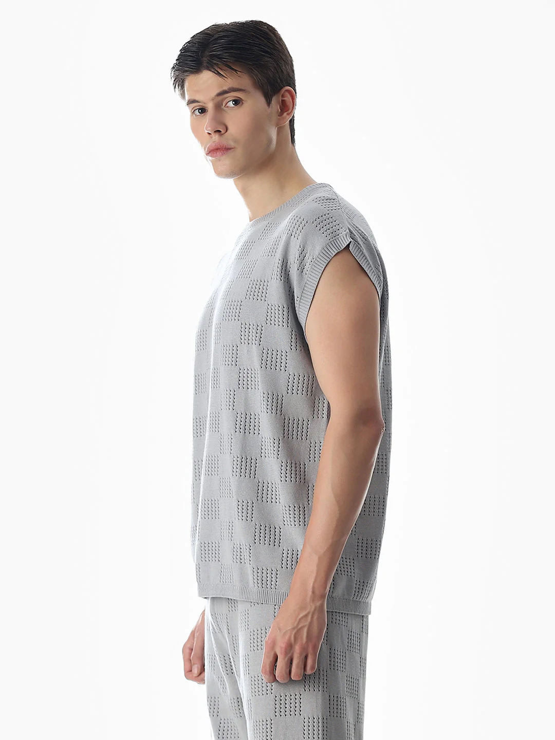 Grey Knitted Jacquard Tank - Image 3