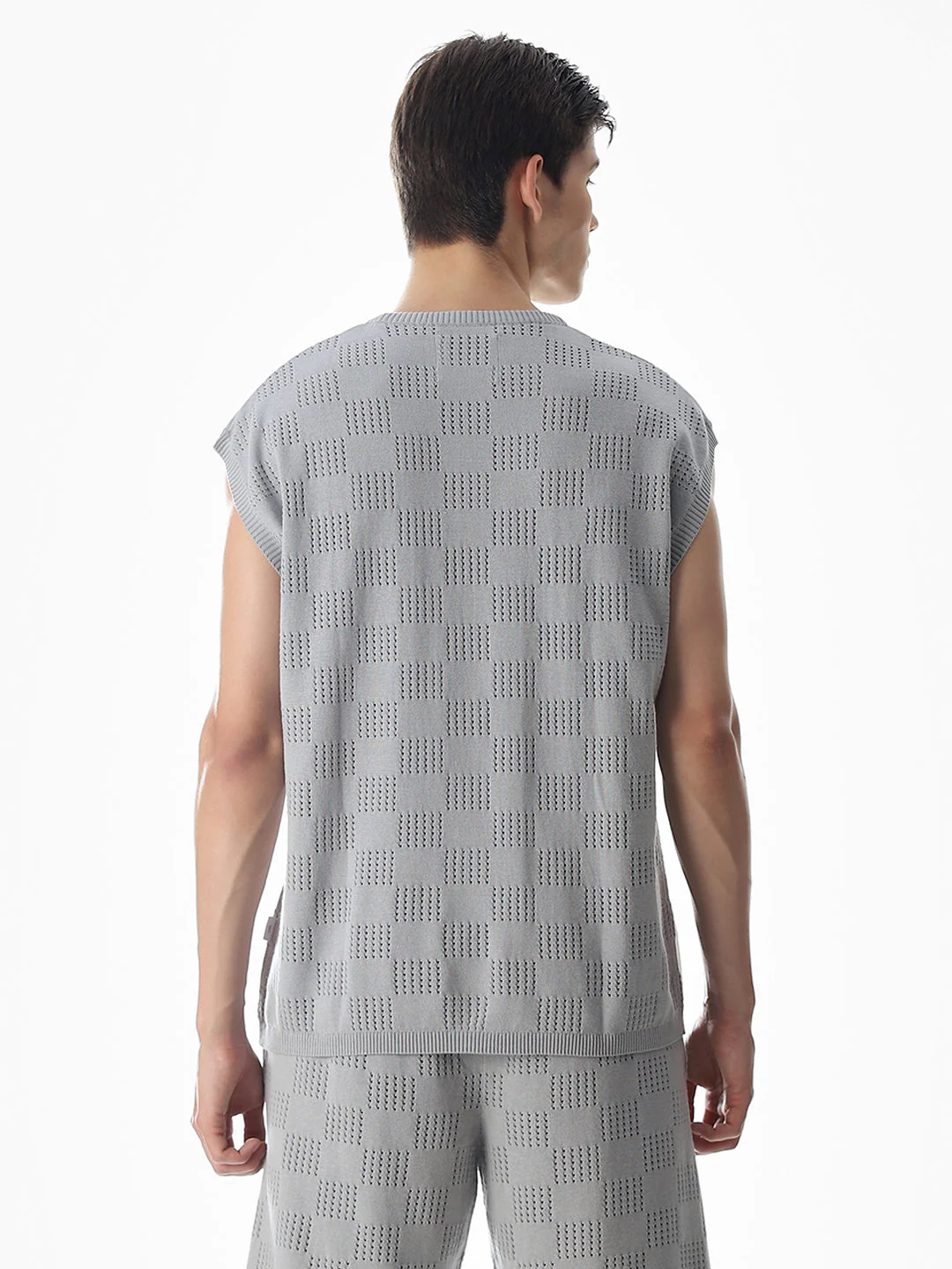 Grey Knitted Jacquard Tank - Image 4