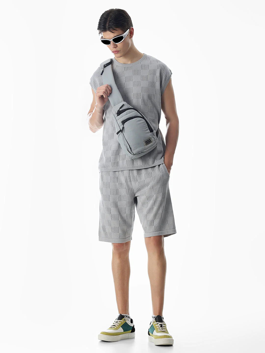 Grey Knitted Jacquard Tank - Image 6