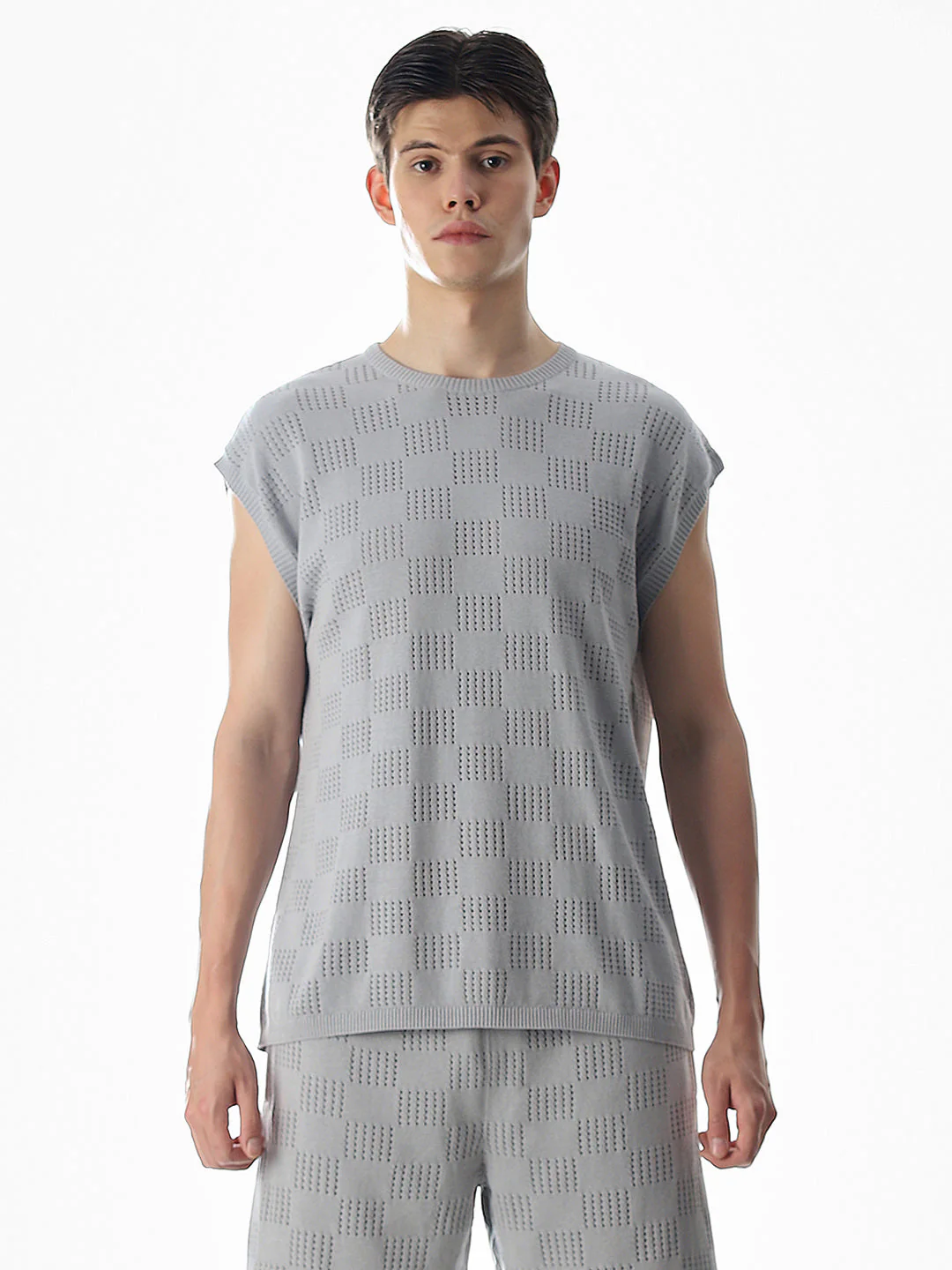 Grey Knitted Jacquard Tank - Image 8