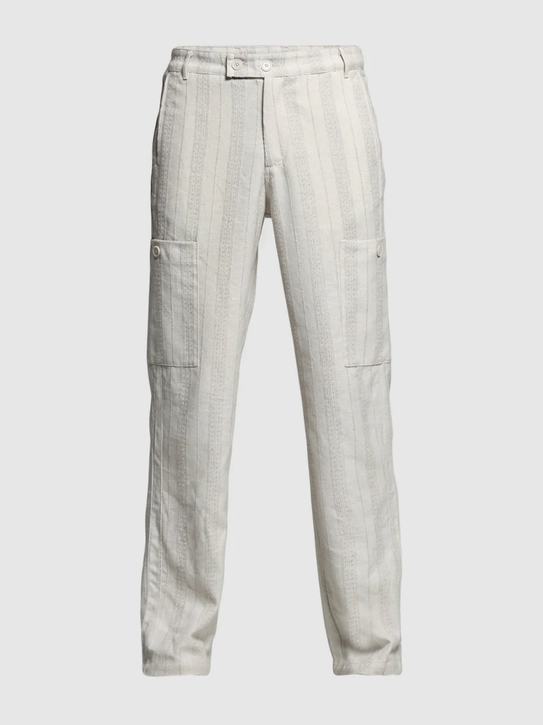 Cream Striped Regular Fit Pants - Image 7