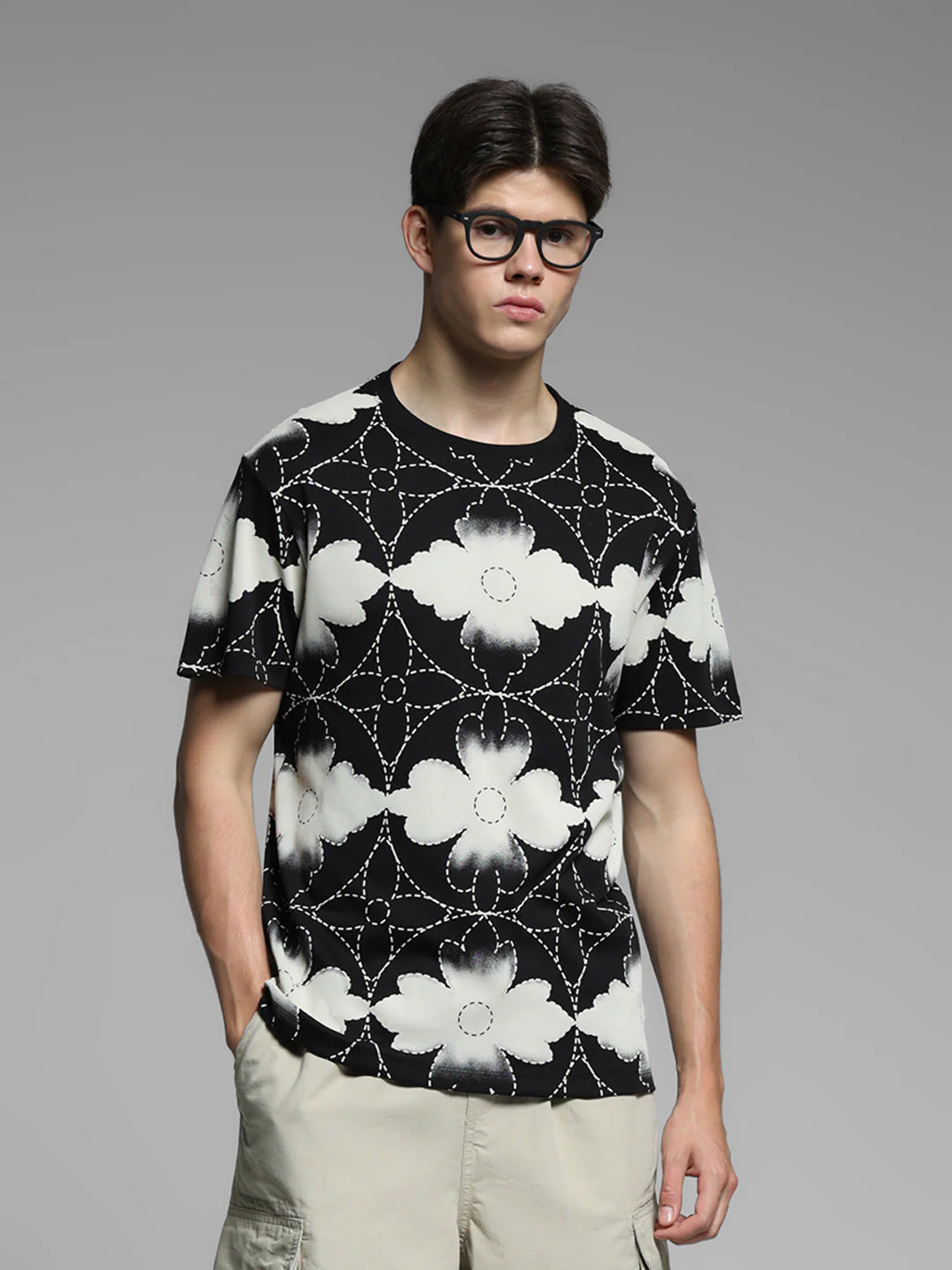 Black Printed Cotton T-shirt