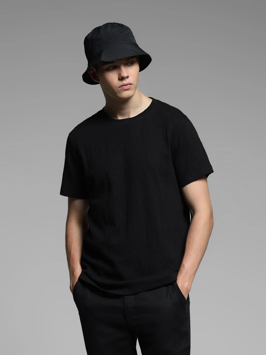 Black Cotton Crew Neck T-shirt