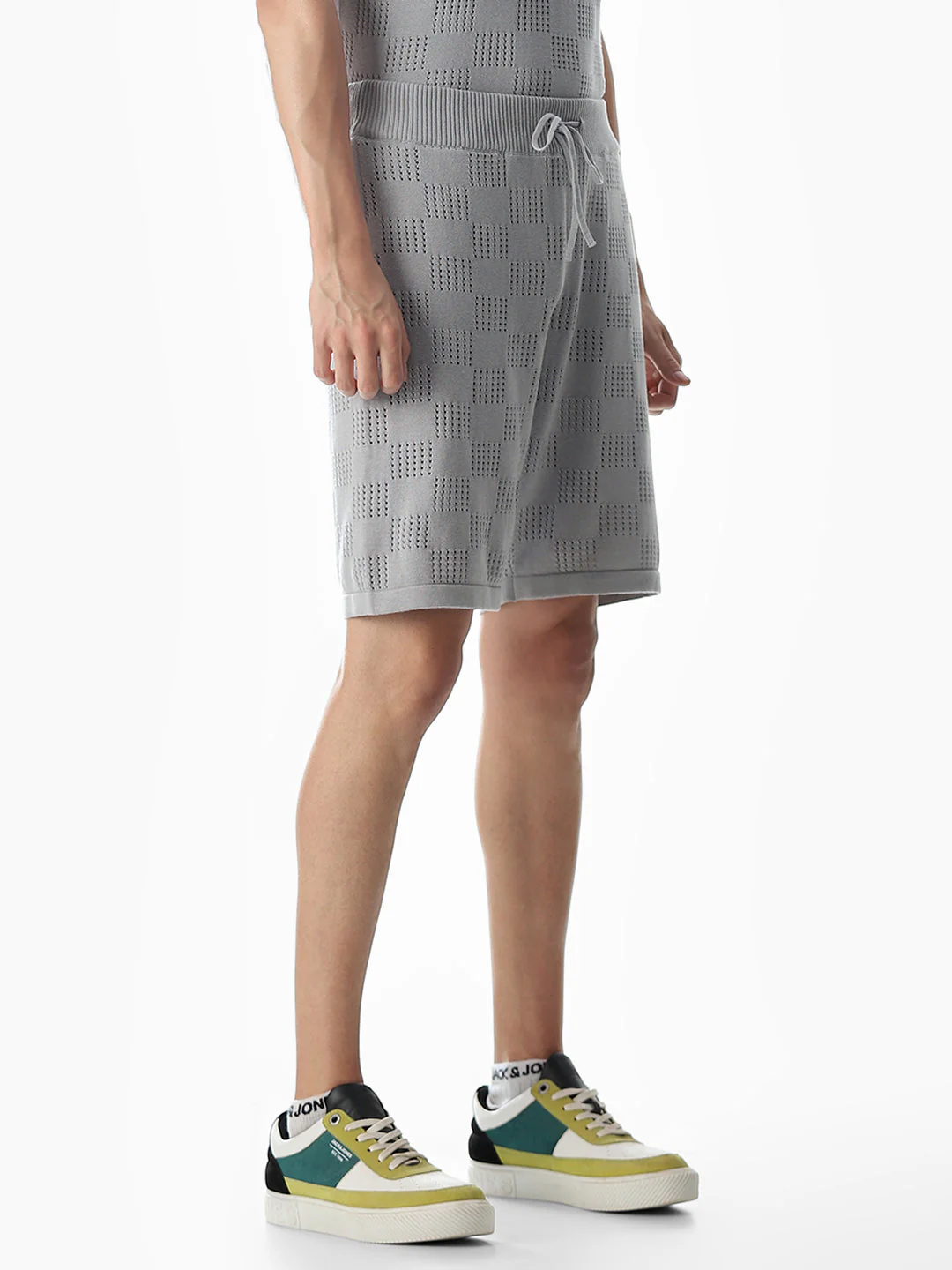 Grey Knitted Jacquard Shorts - Image 2