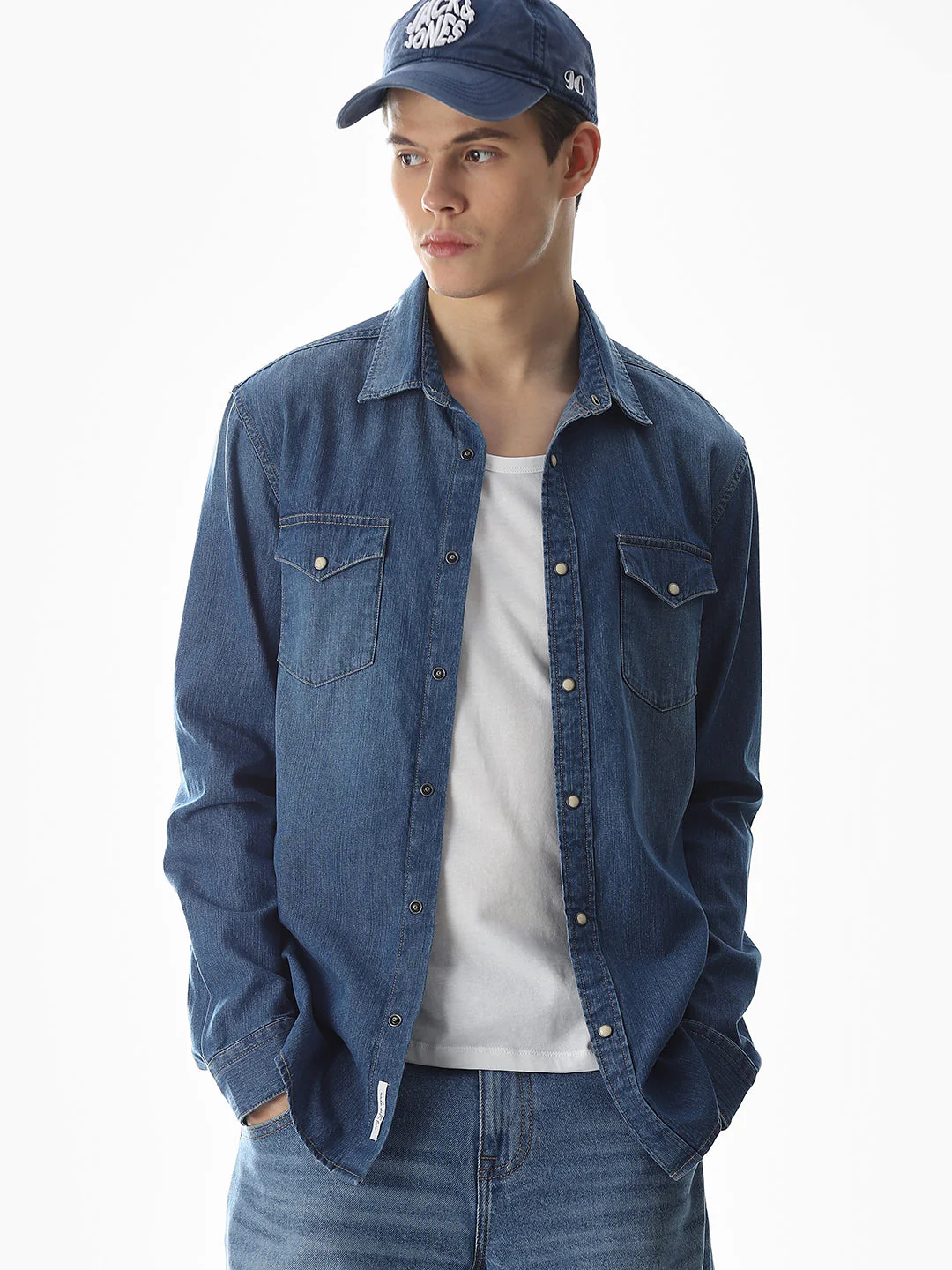 2 Patch Pocket Cotton Denim Shirt - Blue