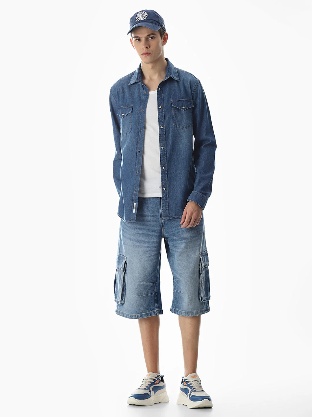 2 Patch Pocket Cotton Denim Shirt - Blue - Image 6