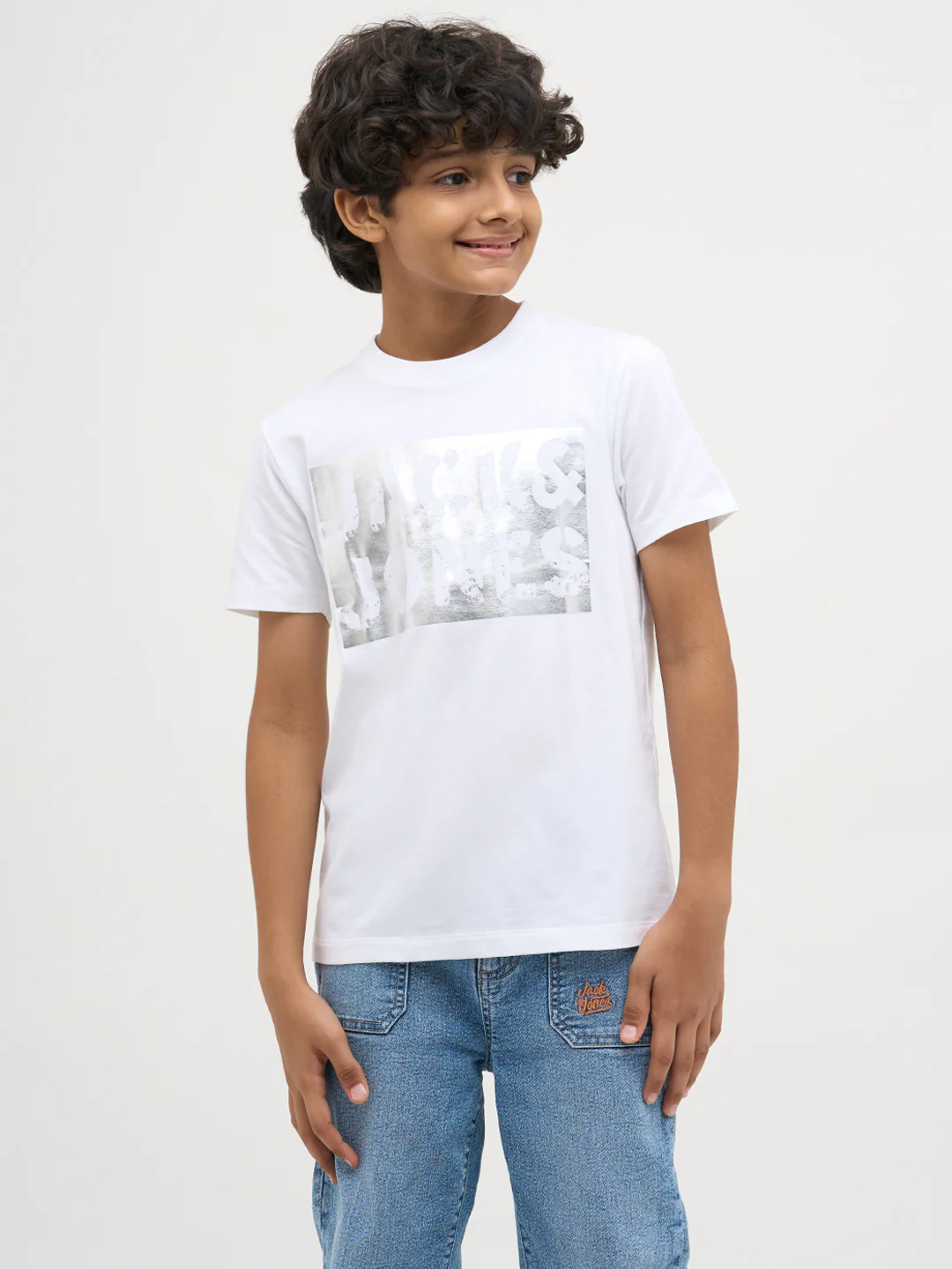 Boys Cotton Crew Neck Typography Chest Print T-Shirt - White - Image 2