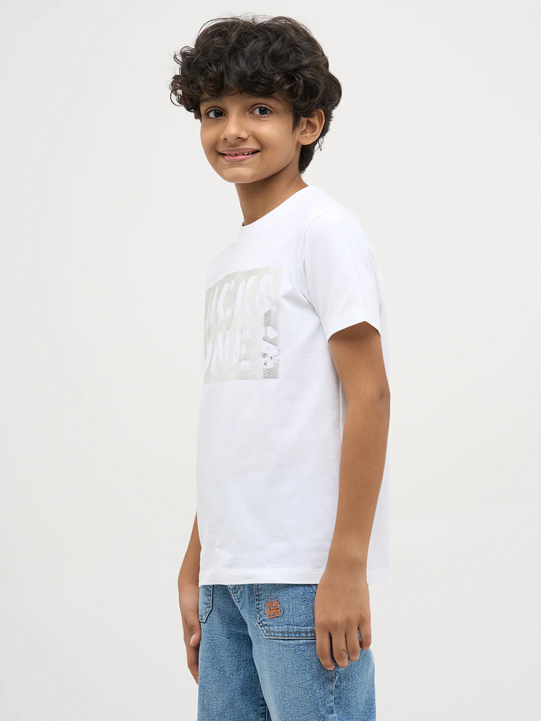 Boys Cotton Crew Neck Typography Chest Print T-Shirt - White - Image 3