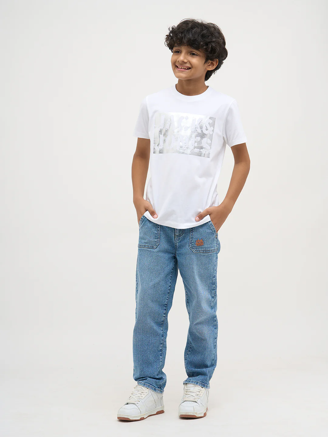 Boys Cotton Crew Neck Typography Chest Print T-Shirt - White - Image 5