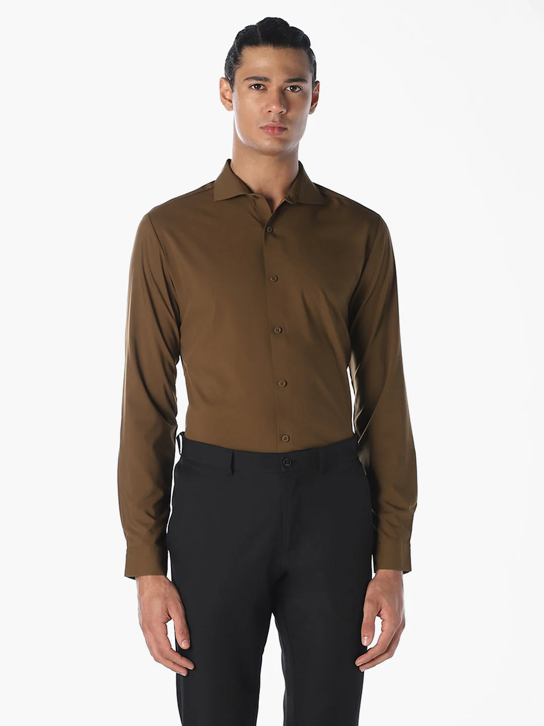 Dark Brown Slim Fit Full Sleeves Shirt - Image 2