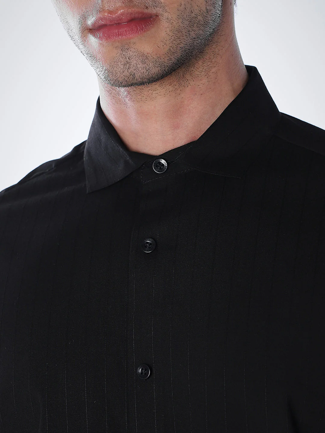 Slim Fit Full Sleeves Shirt - Black - Image 5