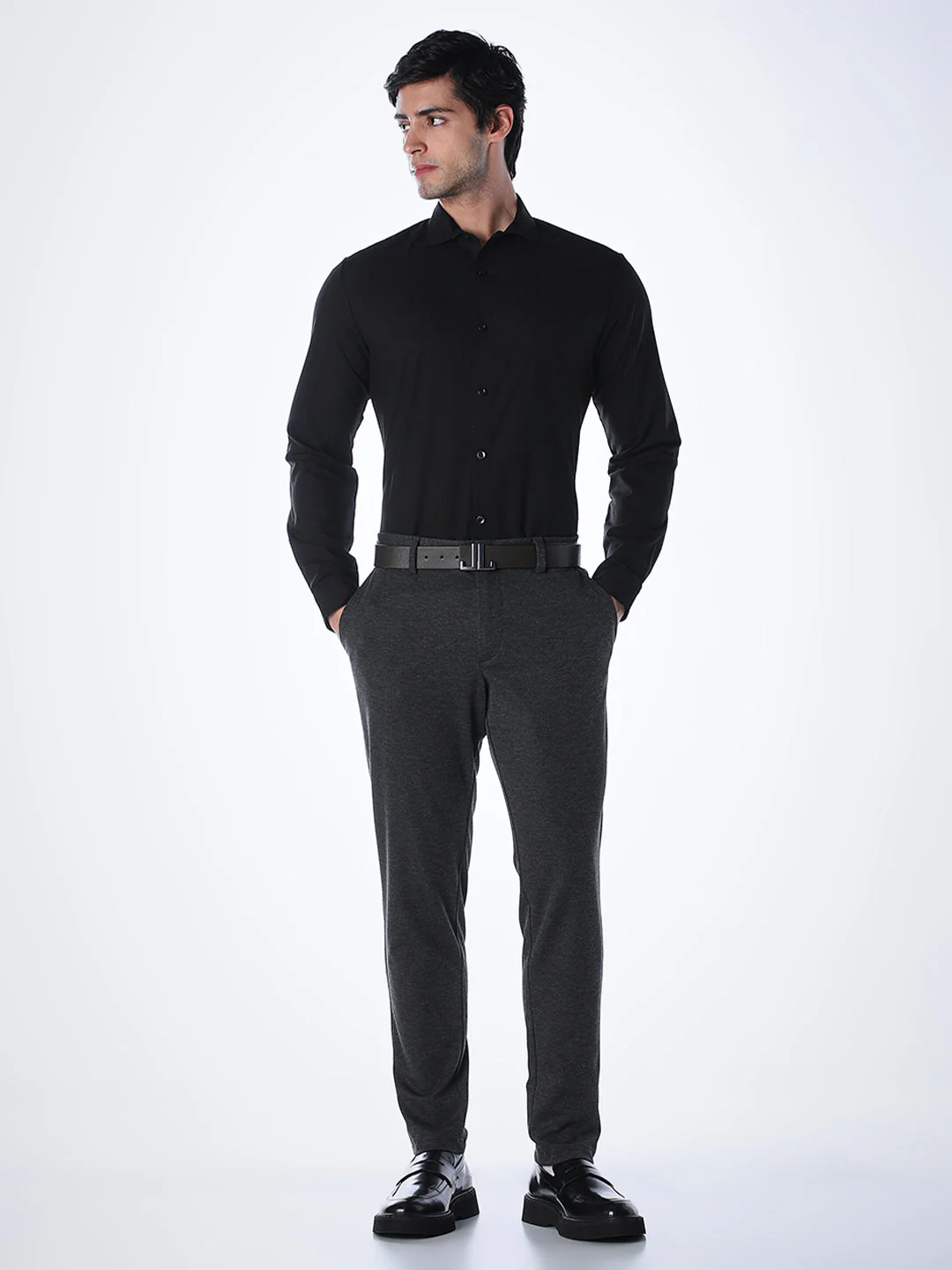 Slim Fit Full Sleeves Shirt - Black - Image 6