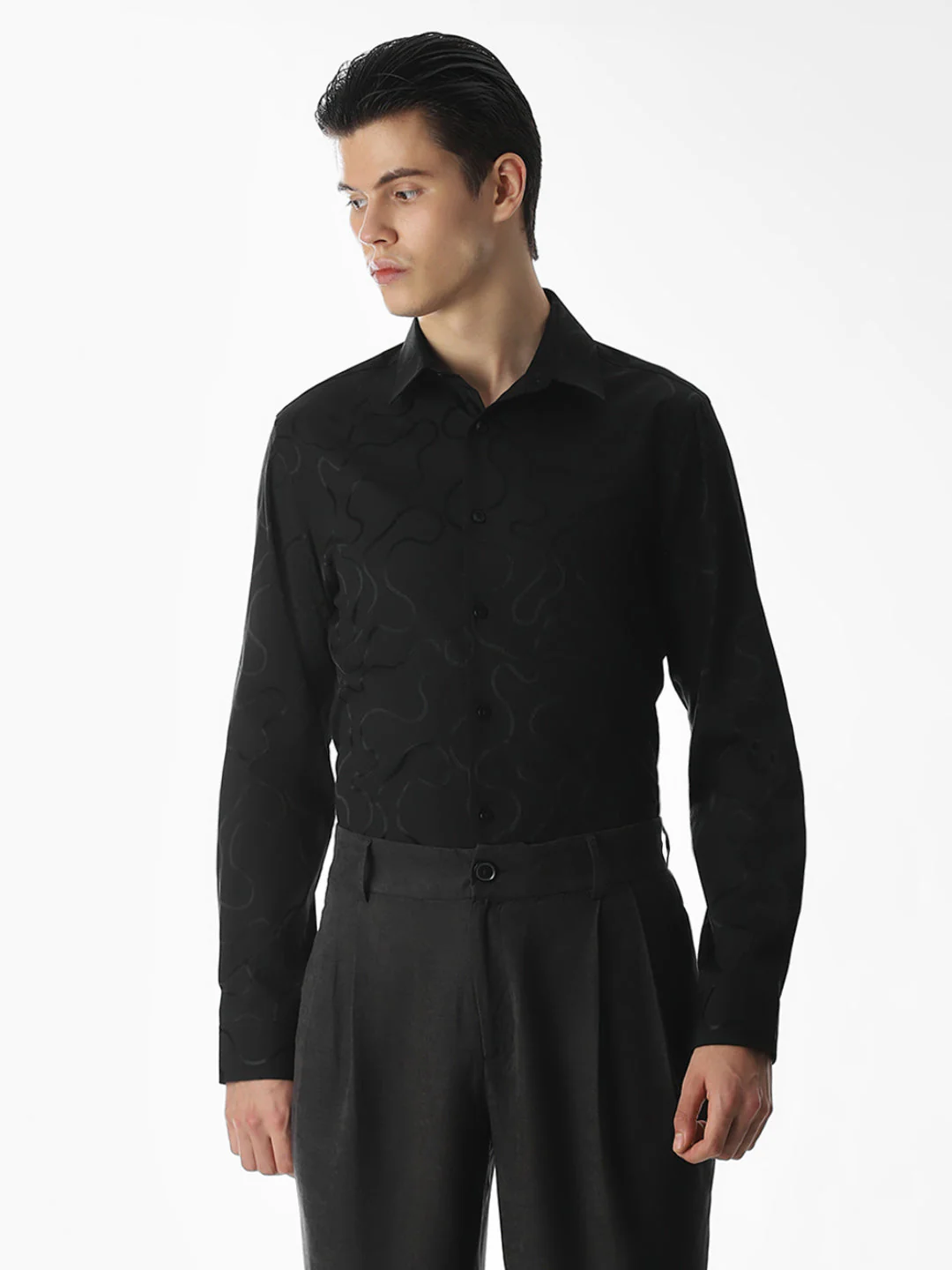 Black Dobby Printed Shirt - Image 2