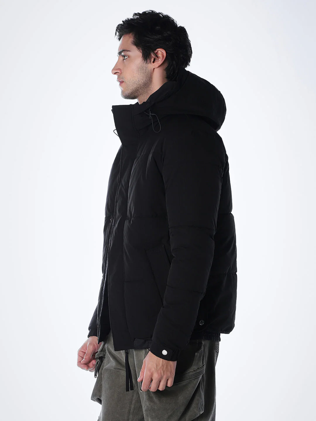 Black High Rise Hooded Puffer Jacket - Image 3
