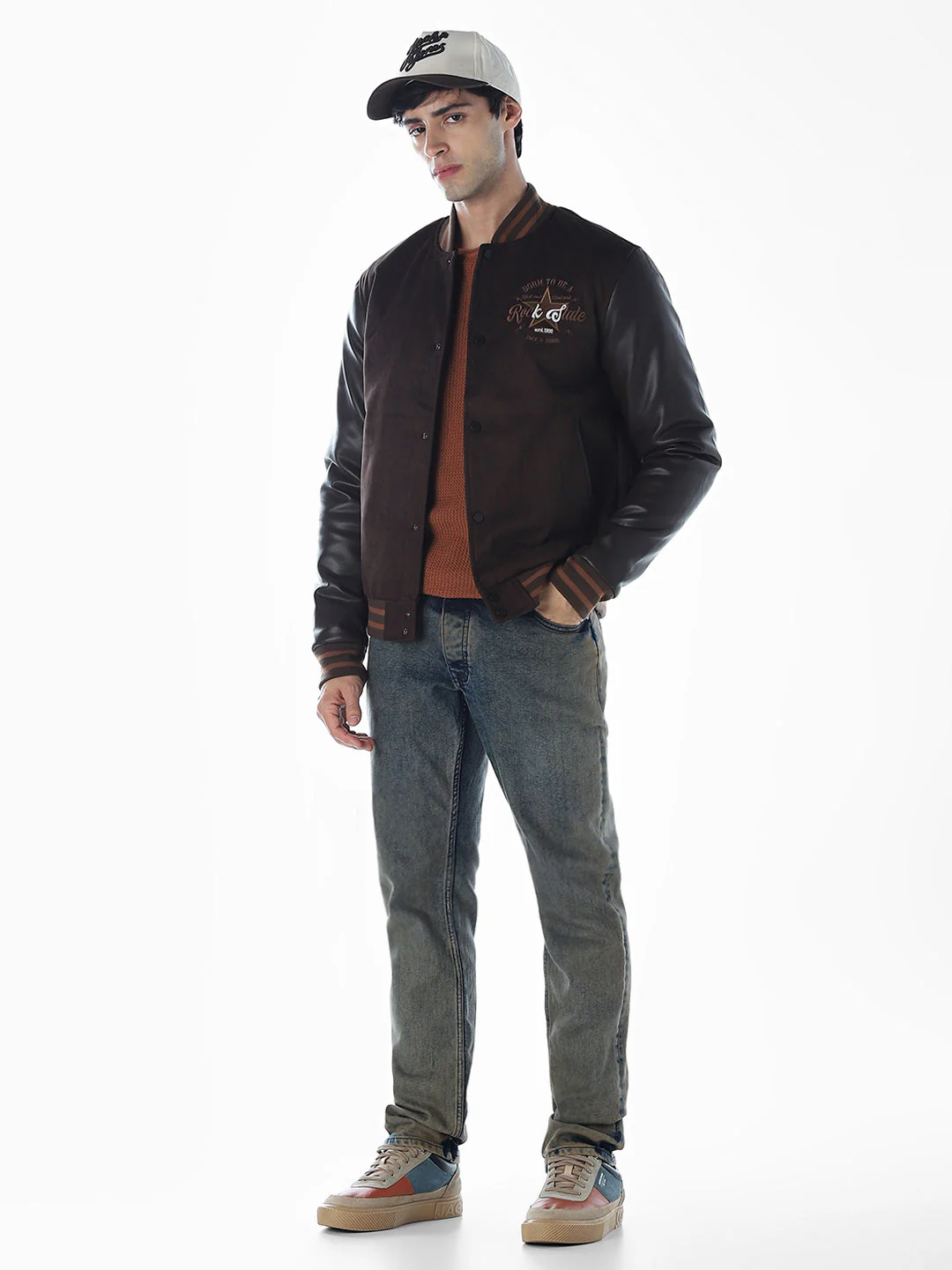 Dark Brown Rib Collar Bomber Jacket - Image 7