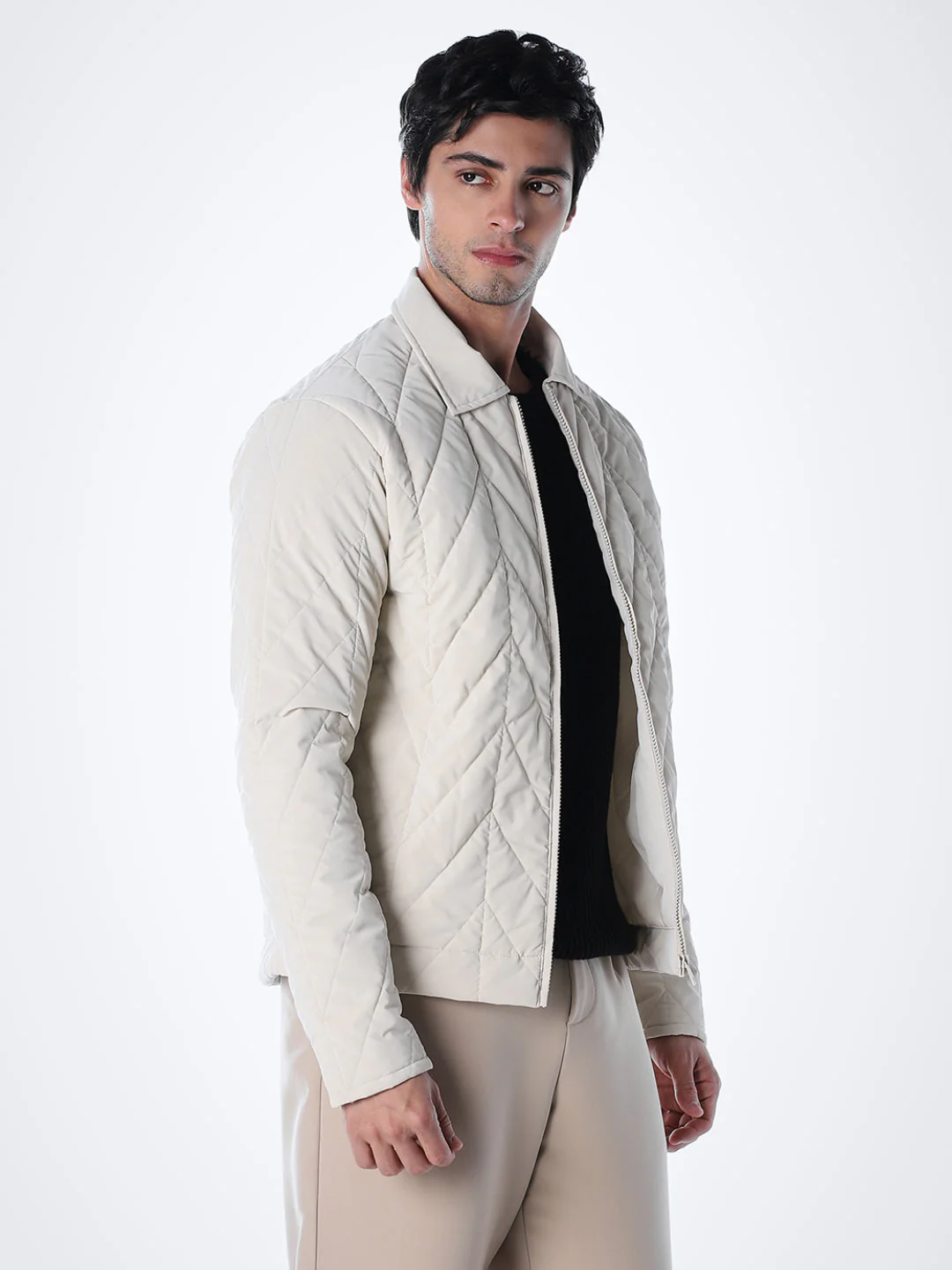 Men's Grey Quilted Jacket With Zip Closure - Image 3