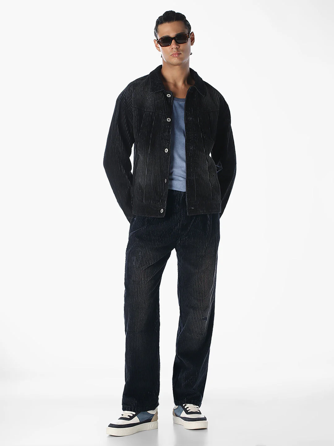 Dark Blue Dario Corduroy Loose Fit Jeans - Image 7