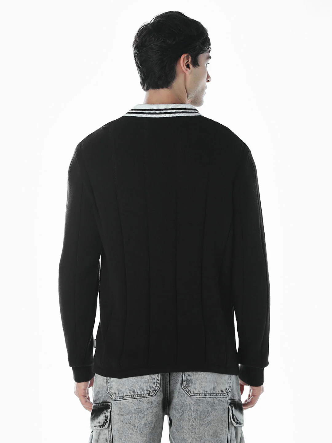 Oversized Knitted Polo - Black - Image 4