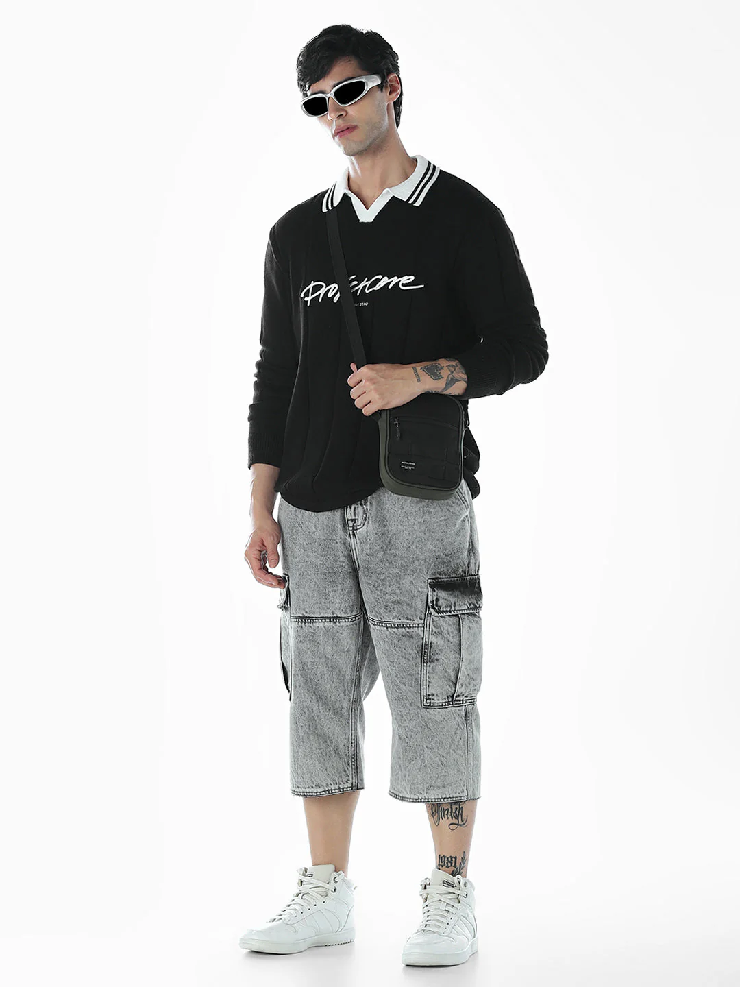 Oversized Knitted Polo - Black - Image 6
