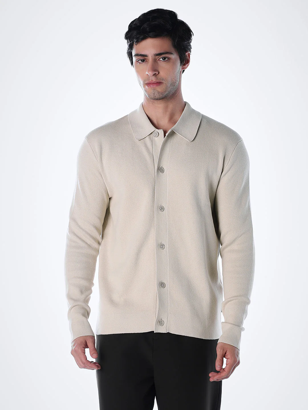 Regular Fit Front Open Cardigan - Beige - Image 2