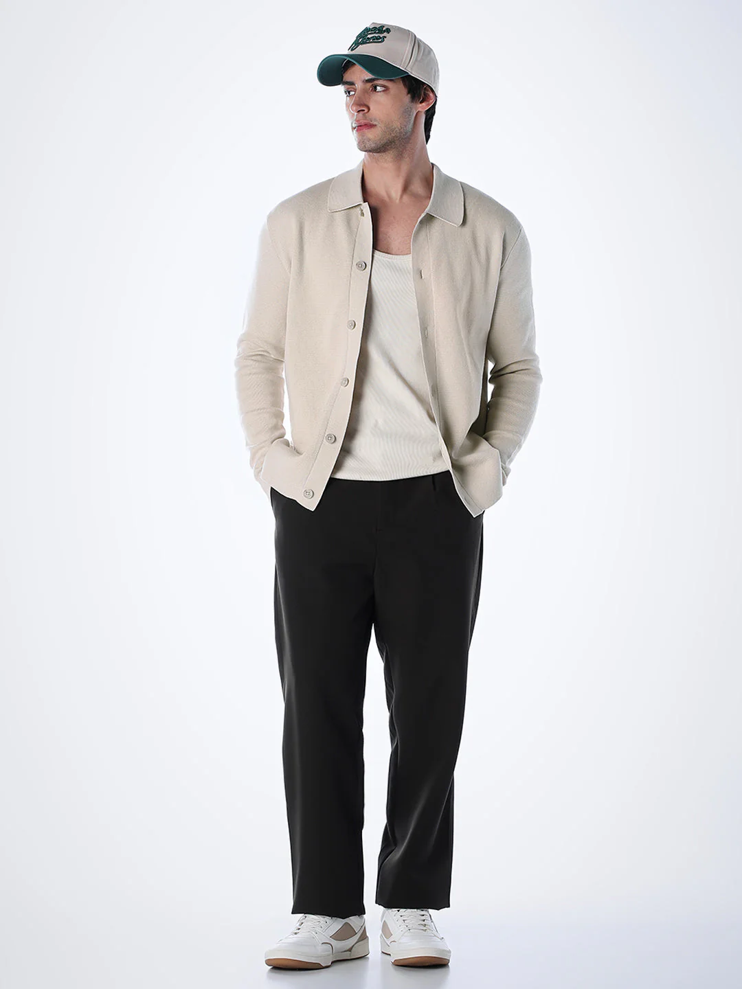 Regular Fit Front Open Cardigan - Beige - Image 6