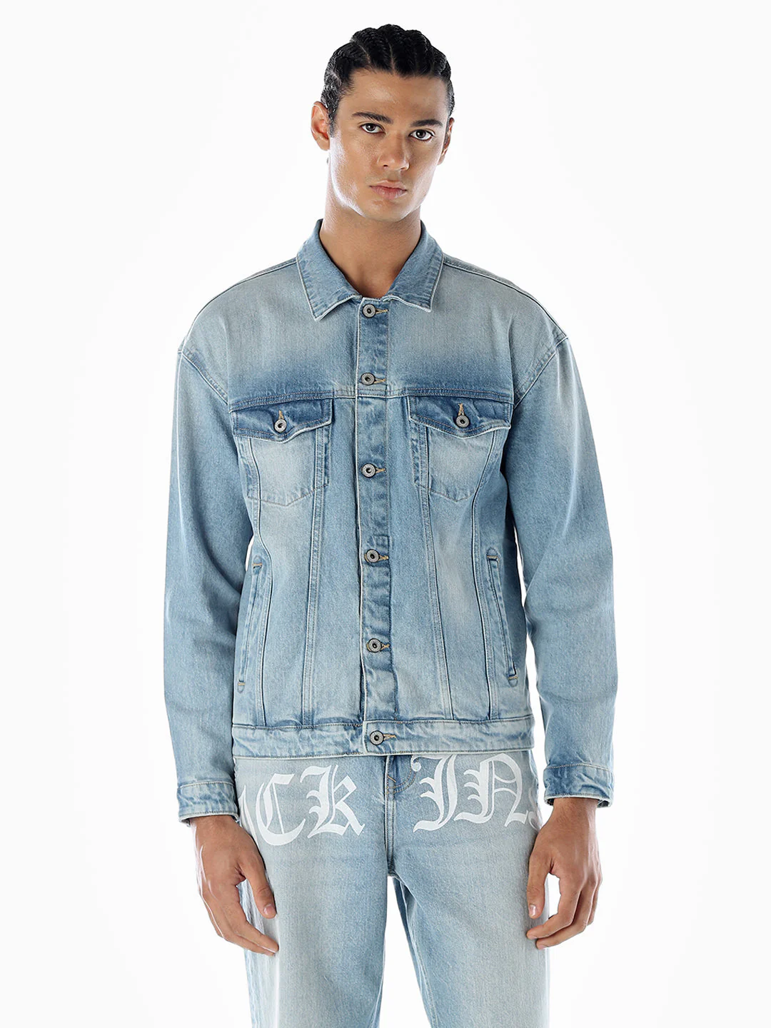 Typographic Print Denim Jacket - Image 2