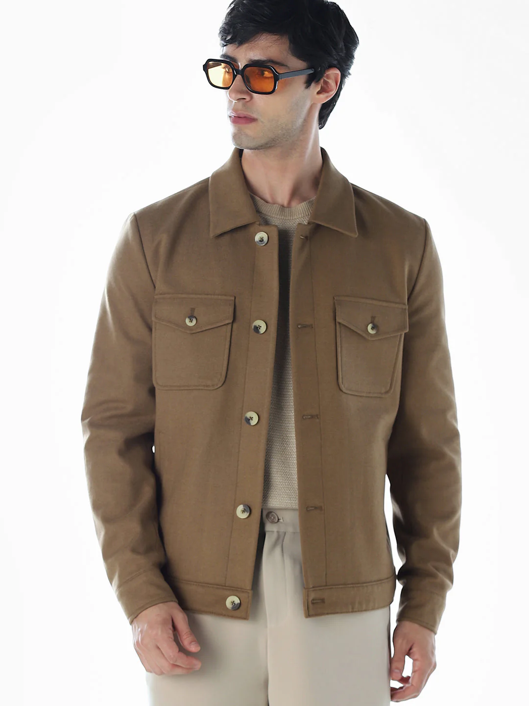 Striped Regular Fit Jacket - Brown