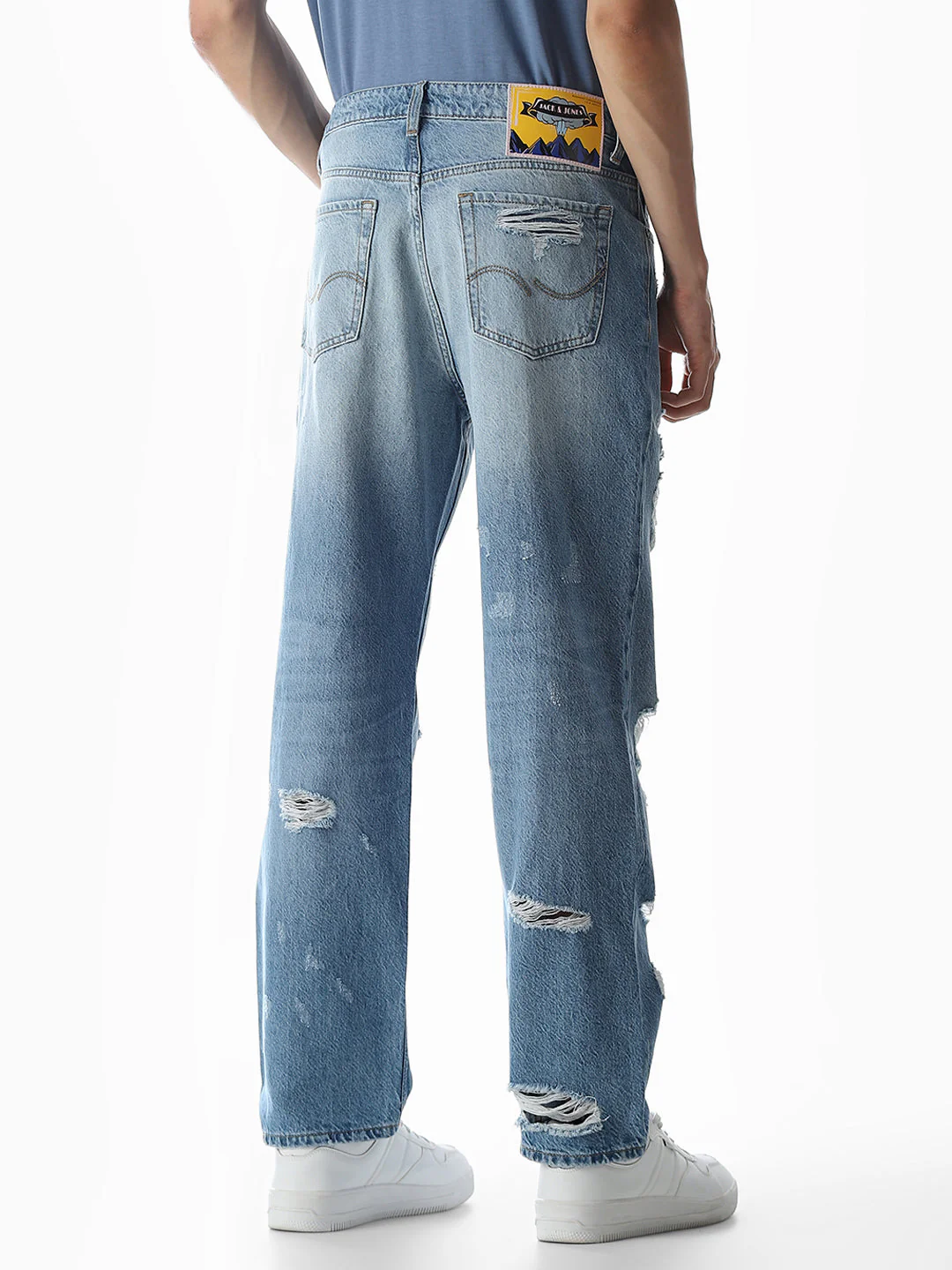 Light Blue Heavily Distressed Eddie Loose Fit Jeans - Image 3