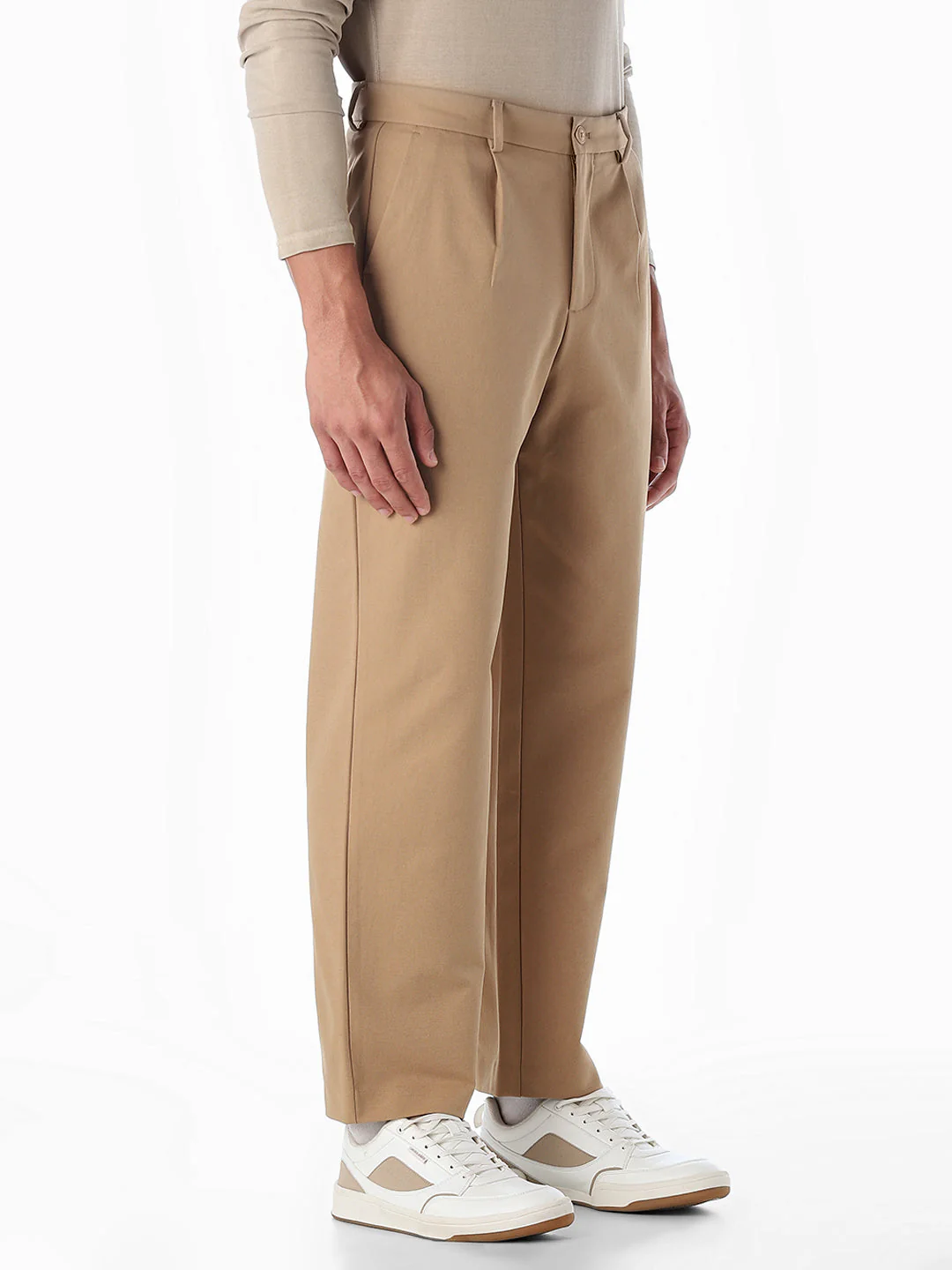 Khaki Mid Rise Wen Pleated Pants - Image 2