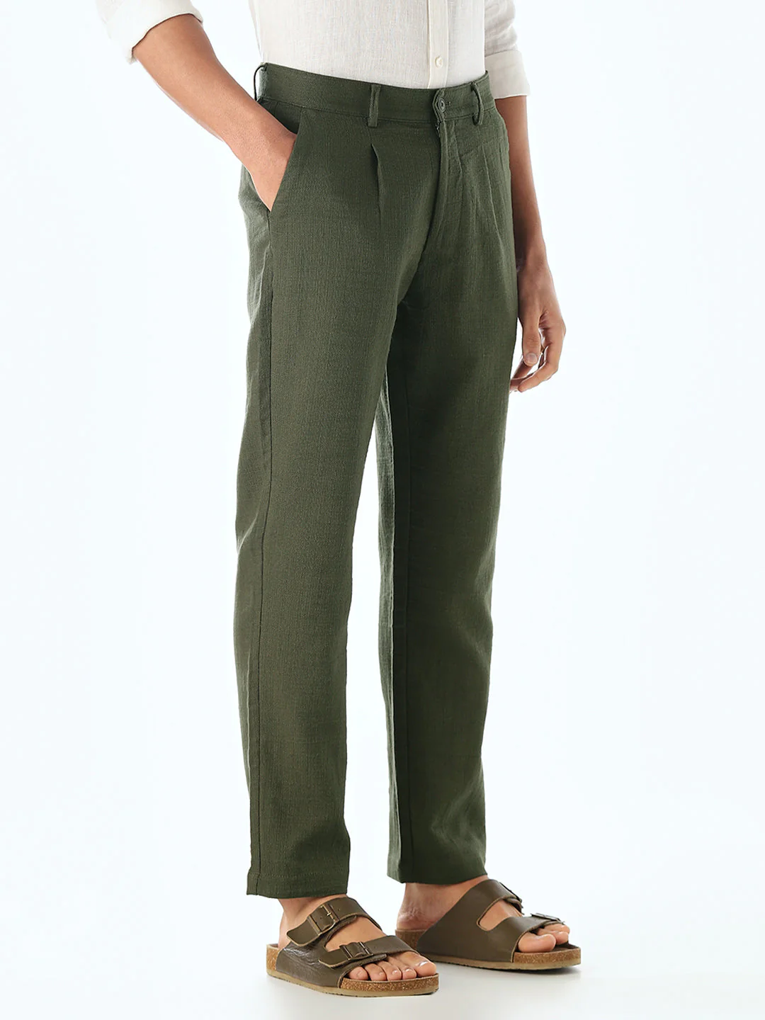 Olive Mid Rise Slim Fit Pants - Image 2