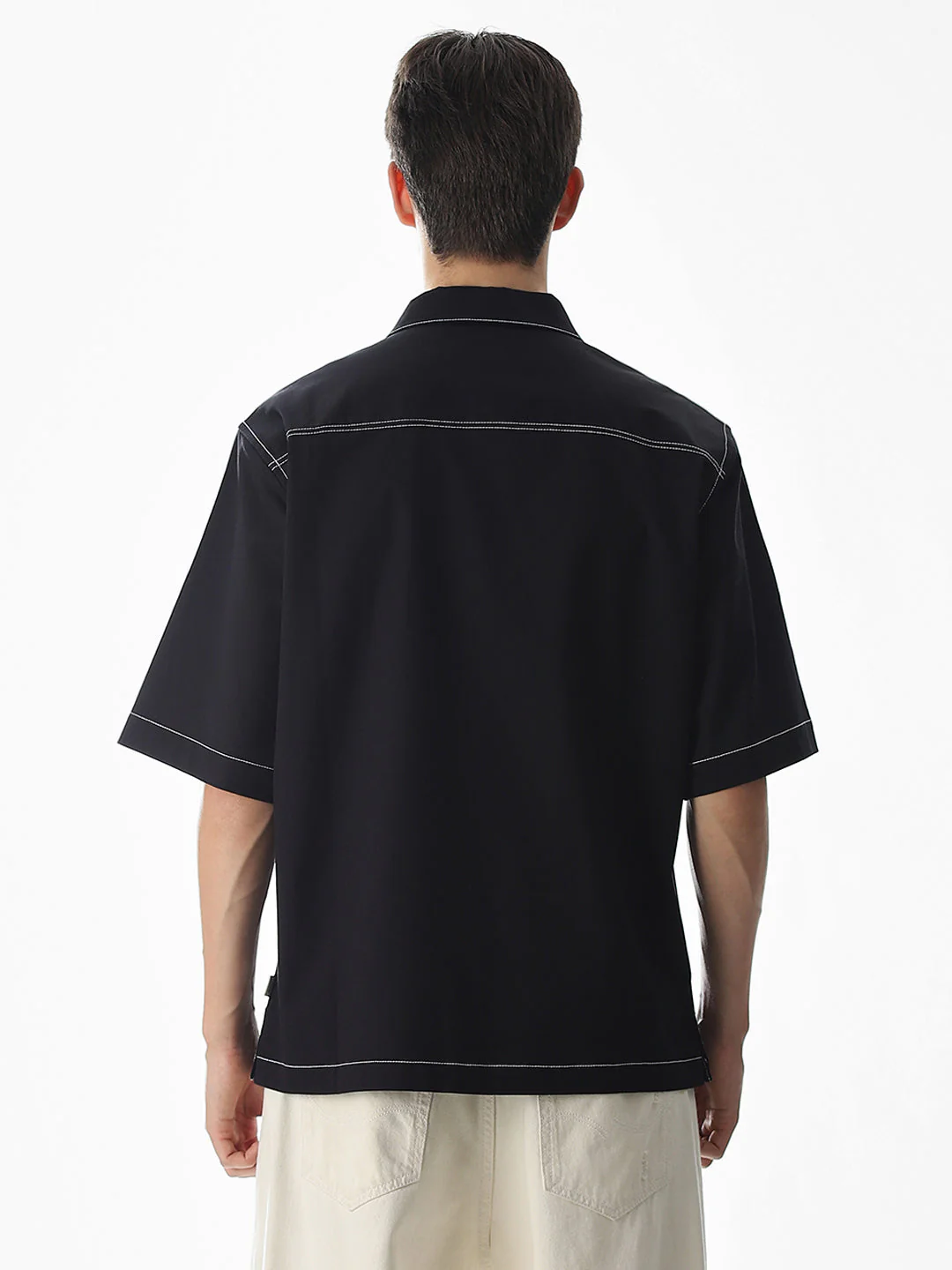 Black Contrast Stitch Oversized Shirt - Image 9