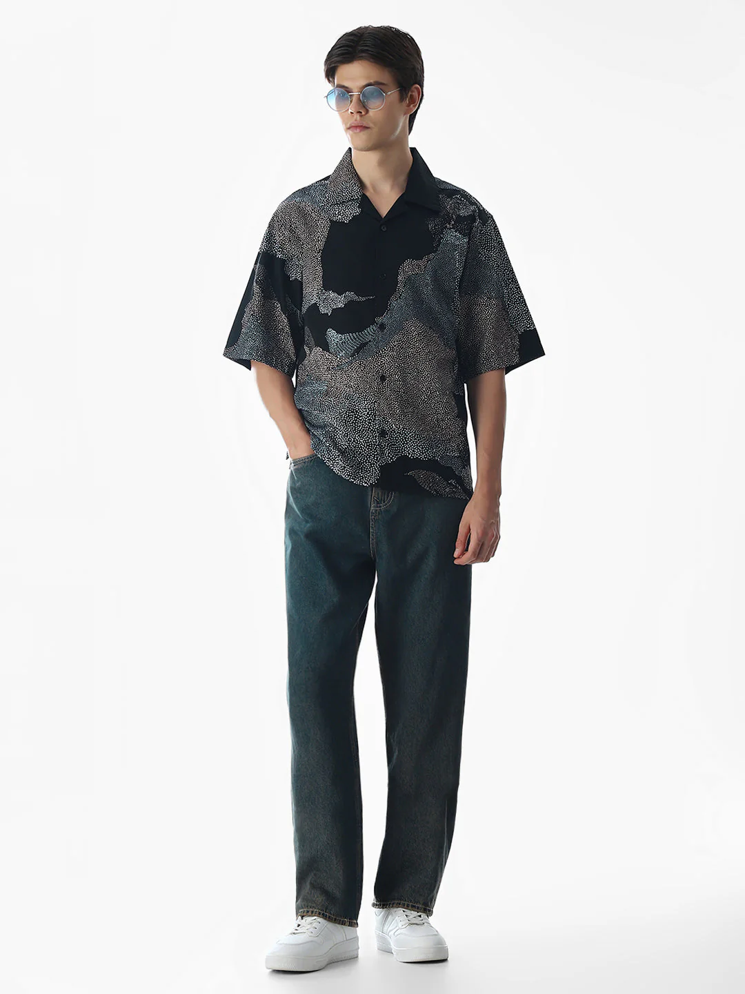 Black Printed Cotton Oversized Shirt - Image 6
