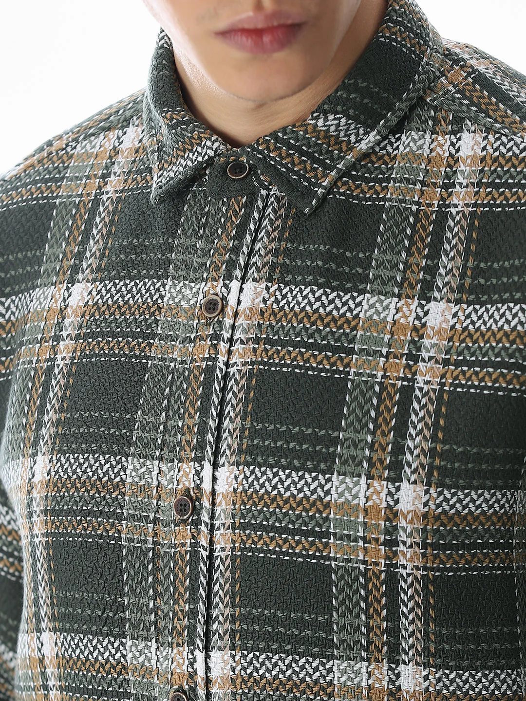 Dark Green Check Cotton Shirt - Image 5