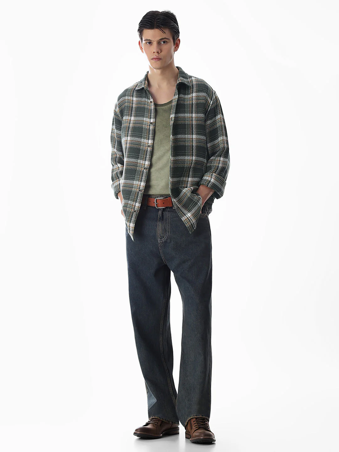 Dark Green Check Cotton Shirt - Image 6