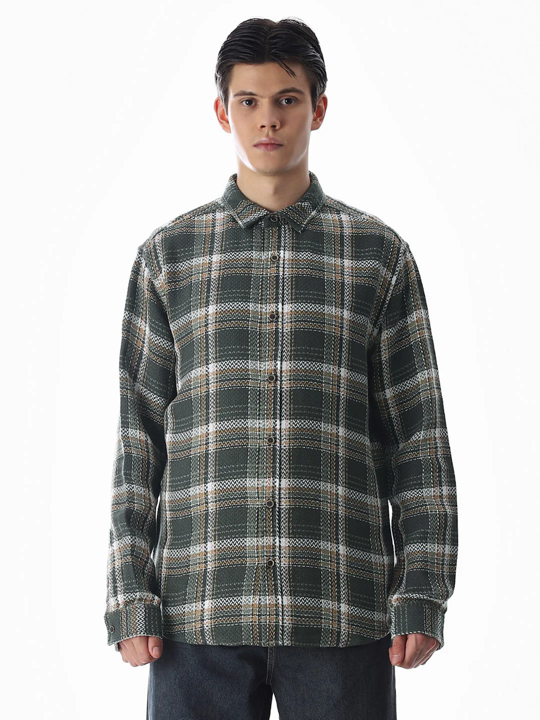 Dark Green Check Cotton Shirt - Image 8