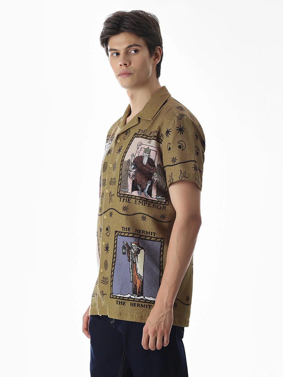 Dull Yellow Graphic Print Comfort Fit Shirt - Image 3