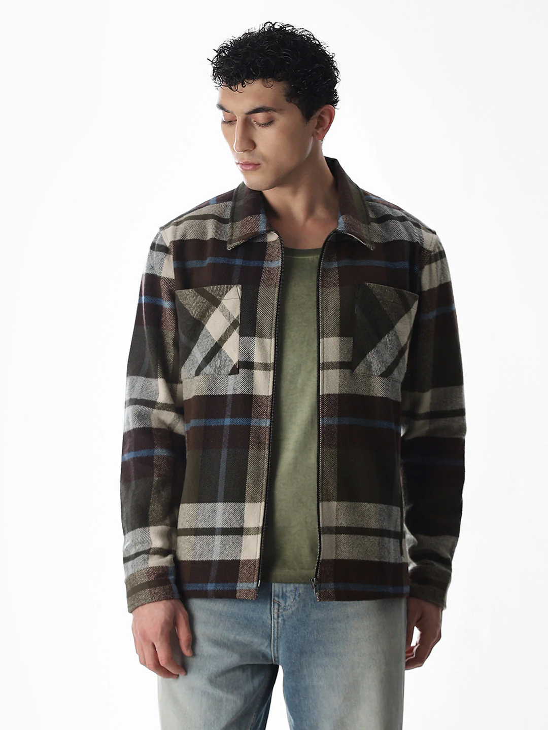 Check Zip-Up Oversized Shirt - Image 2