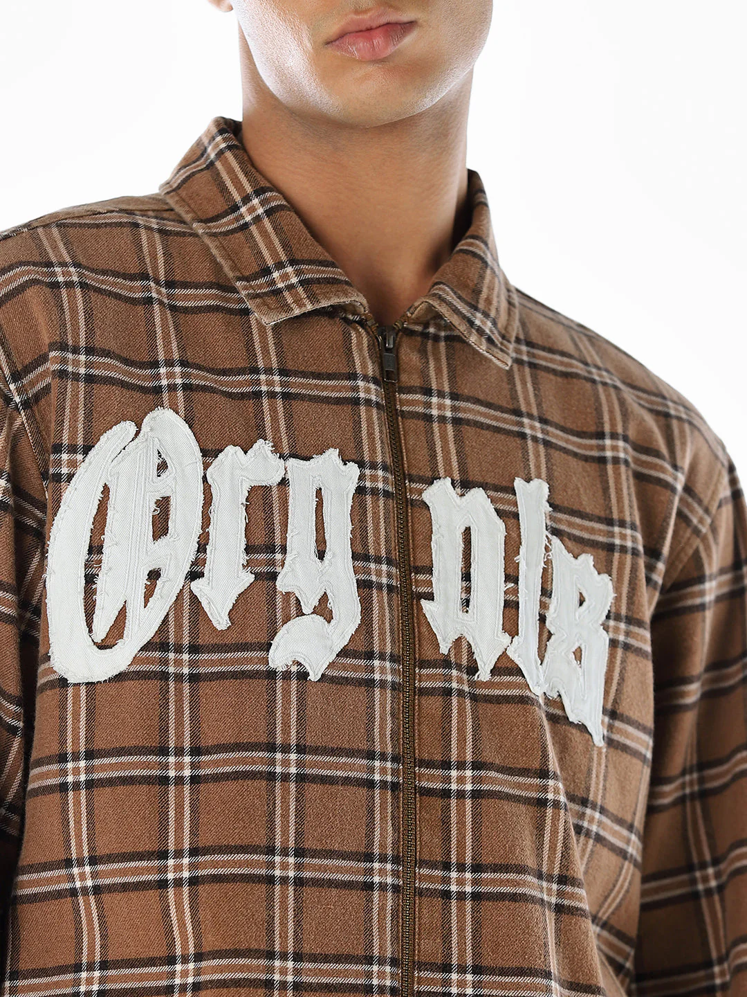 Typographic Print Check Oversized Shirt - Image 5