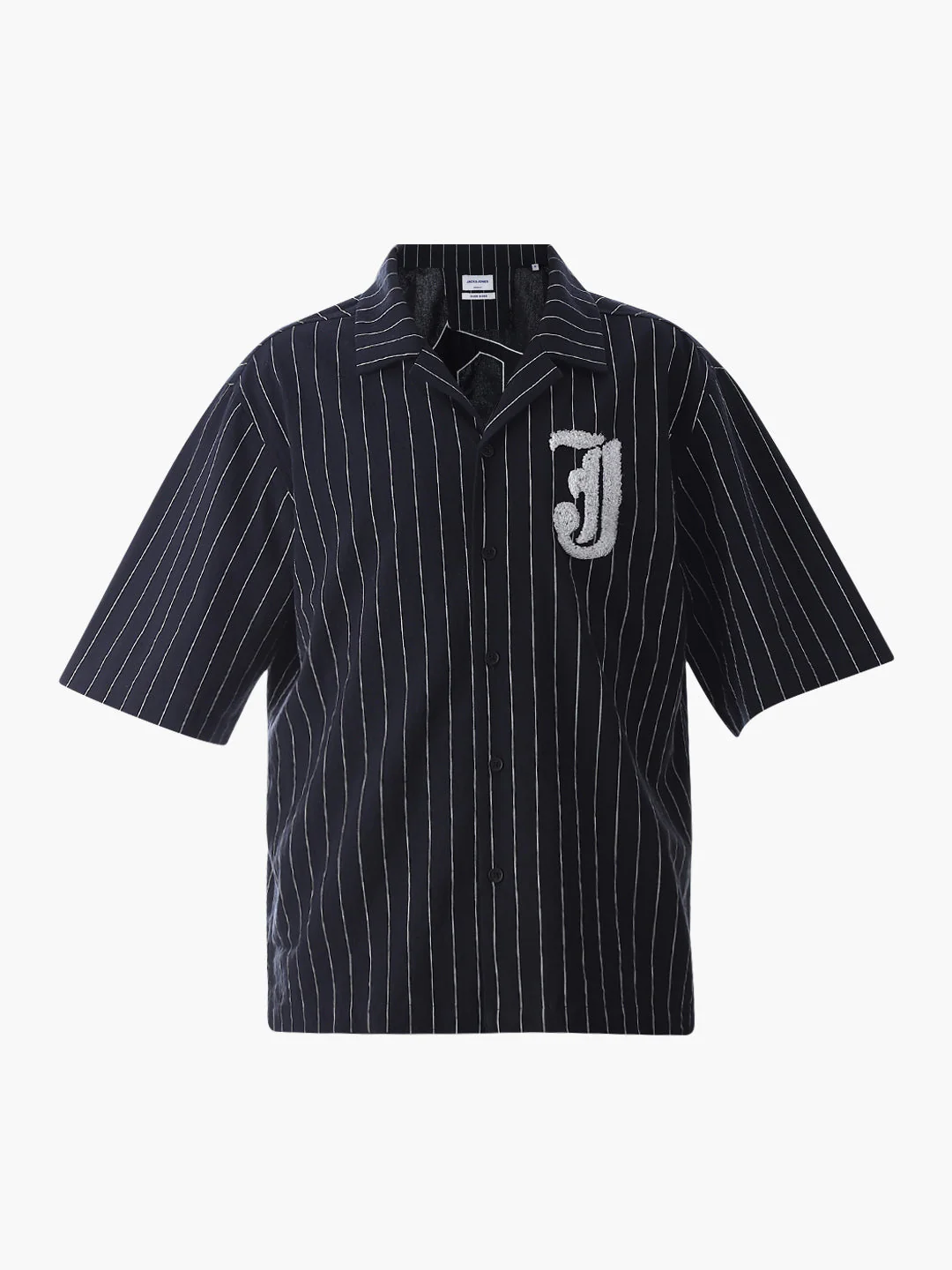 Dark Blue Embroidered Striped Oversized Shirt - Image 7