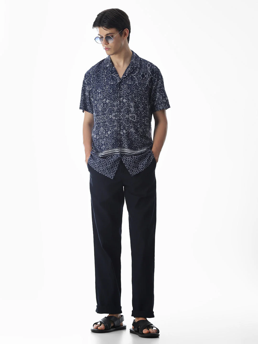 Blue Printed Viscose Comfort Fit Shirt - Image 6