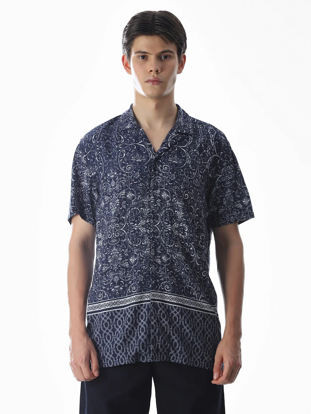Blue Printed Viscose Comfort Fit Shirt - Image 8