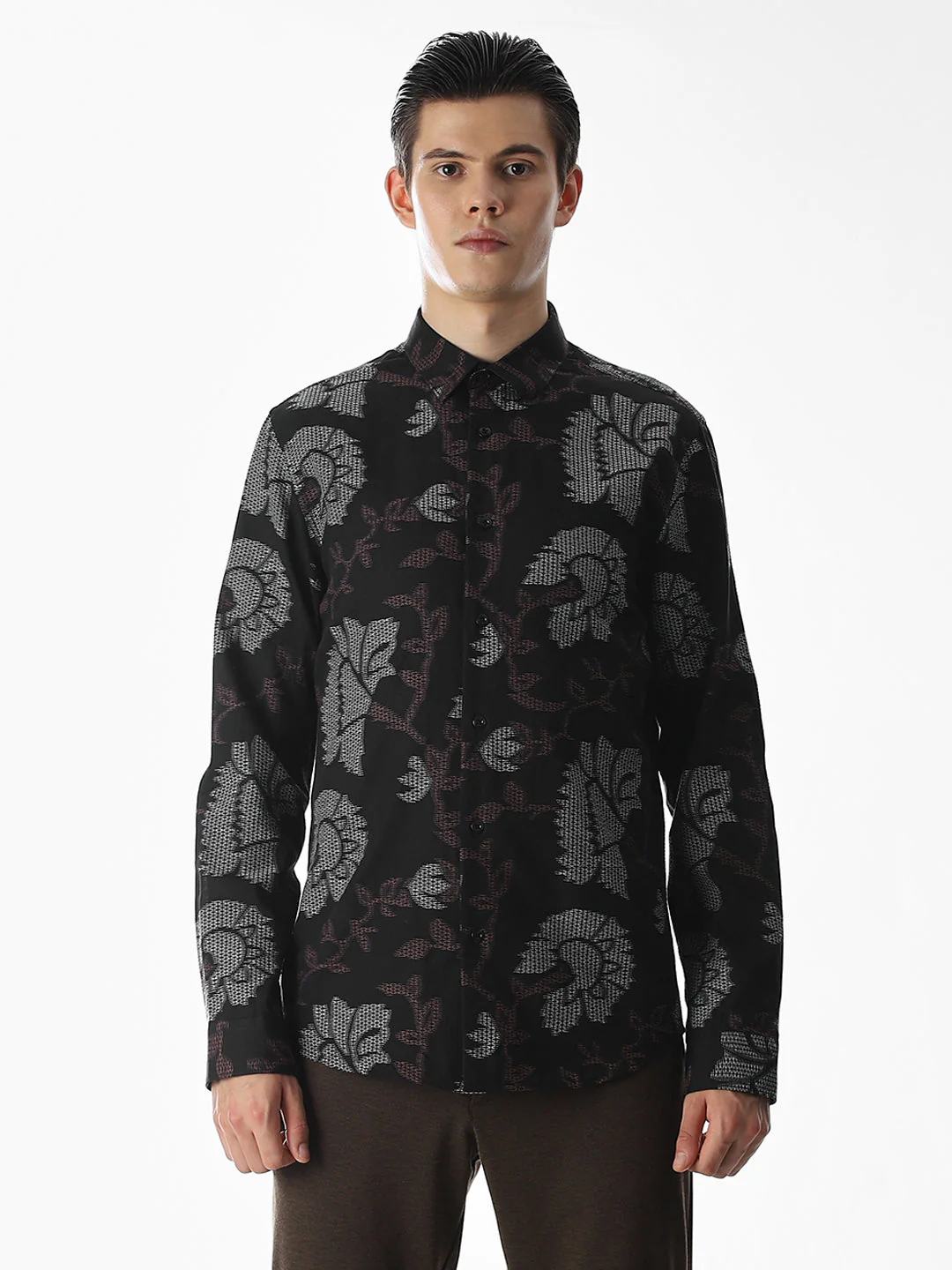 Black Jacquard Cotton Shirt - Image 8