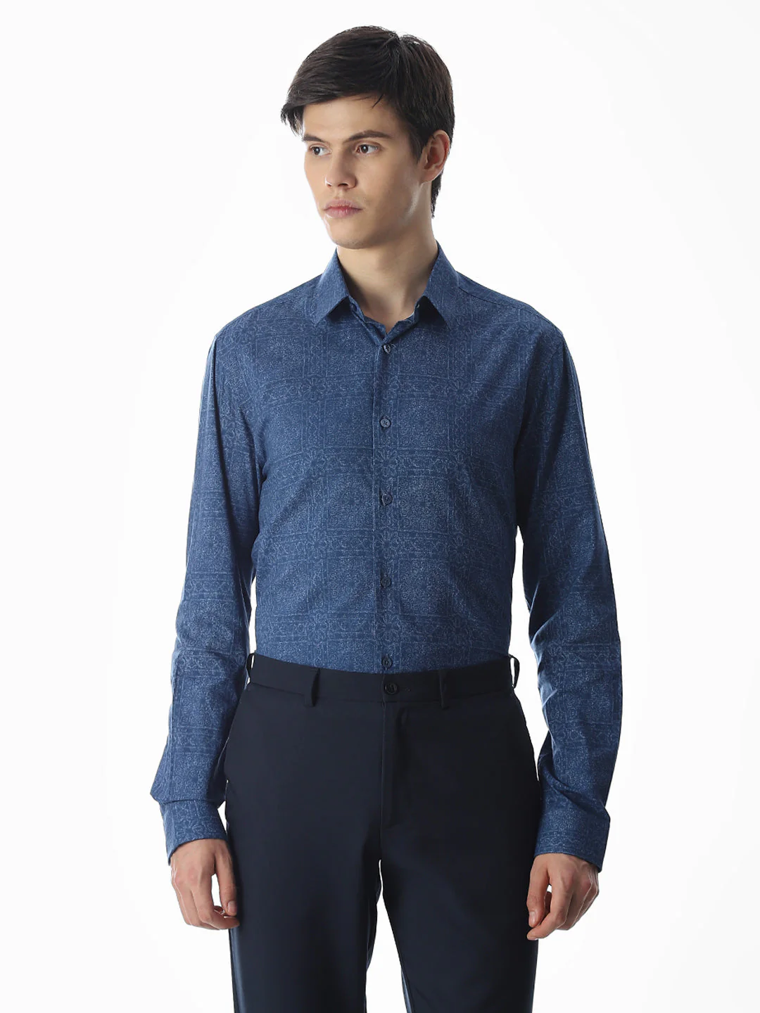 Blue Printed Cotton Shirt - Image 2